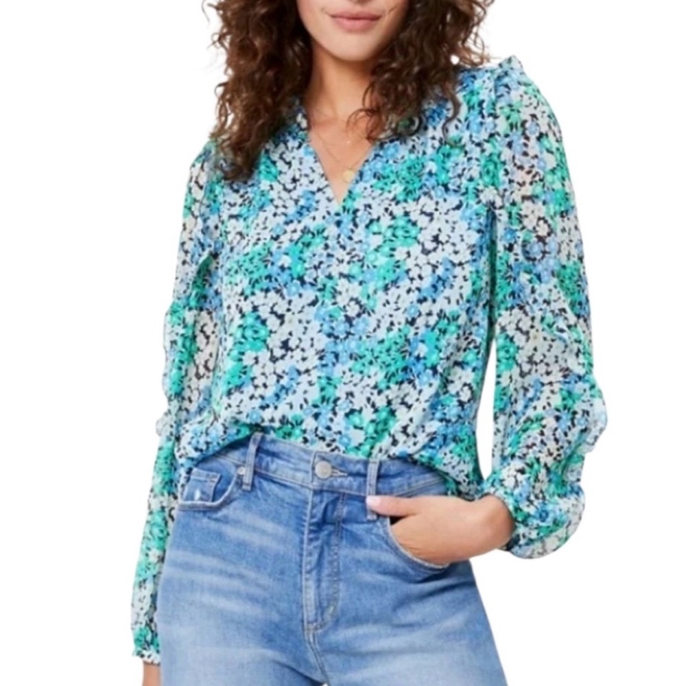 Loft NWT Floral Blue and Green Women's Top